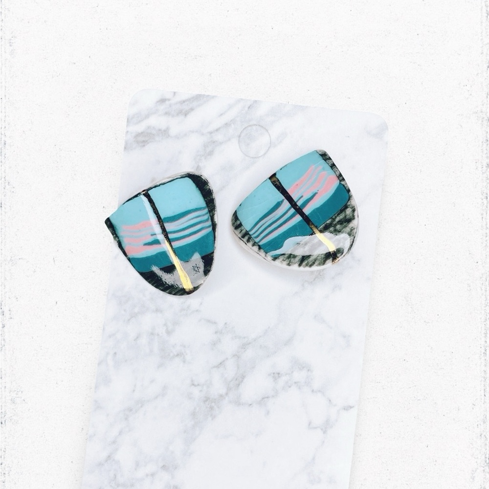 592. Artisan Ceramic Colorful Geometric Earrings